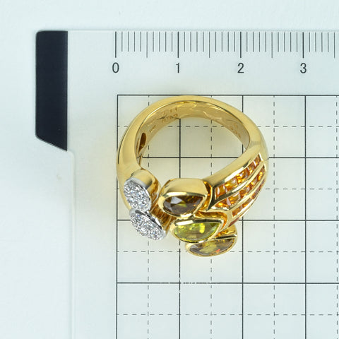 【中古】ジュエルスタジオ 18K/PT900 スフェーン/イエローサファイヤリング 3.41ct 0.98ct D0.32 18.3g #13