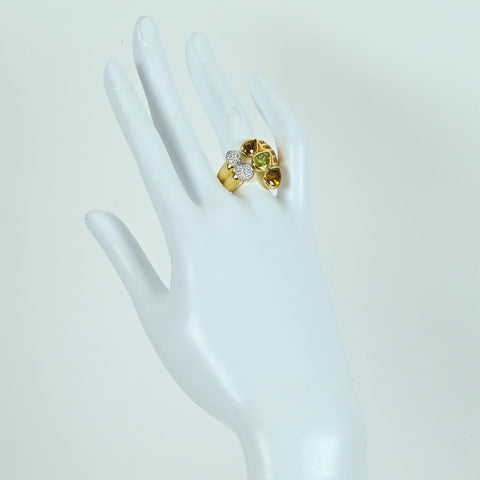 【中古】ジュエルスタジオ 18K/PT900 スフェーン/イエローサファイヤリング 3.41ct 0.98ct D0.32 18.3g #13