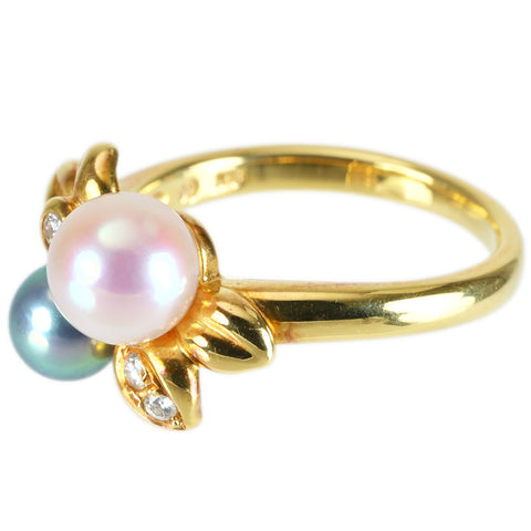 【中古】TASAKI タサキ K18YG AKOYA PEARL RING アコヤパールリング D0.06ct P5.3-6.6mm 5.3g #11 BOX ONE PRICE
