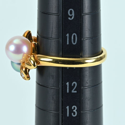 【中古】TASAKI タサキ K18YG AKOYA PEARL RING アコヤパールリング D0.06ct P5.3-6.6mm 5.3g #11 BOX ONE PRICE