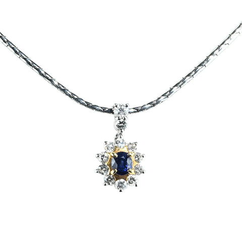 【中古】PT850/K18/PT900 SAPPHIRE NECKLACE サファイアペンダントネックレス S0.55ct D0.59ct 9.9g 40cm