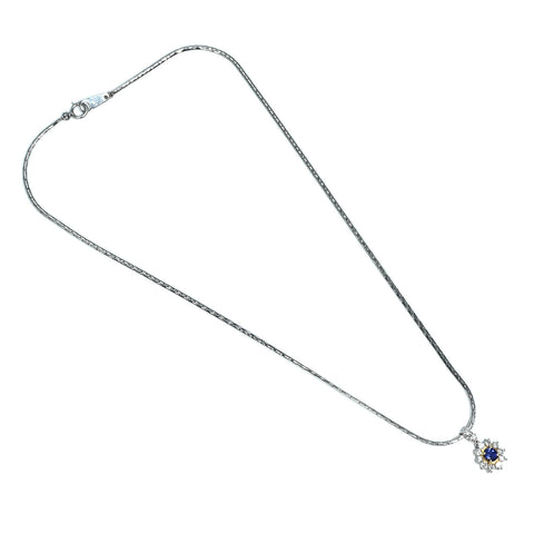 【中古】PT850/K18/PT900 SAPPHIRE NECKLACE サファイアペンダントネックレス S0.55ct D0.59ct 9.9g 40cm