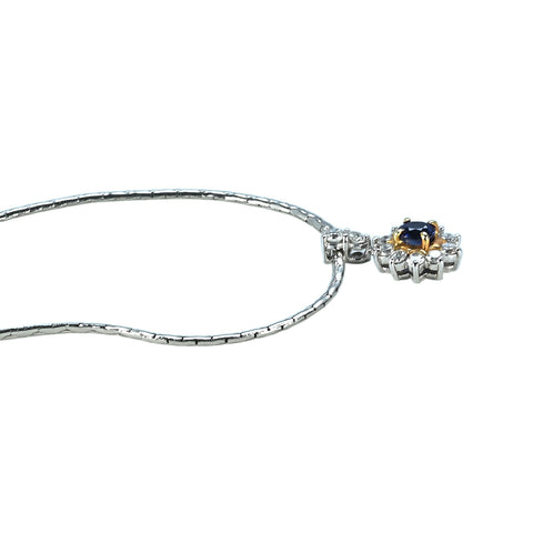 【中古】PT850/K18/PT900 SAPPHIRE NECKLACE サファイアペンダントネックレス S0.55ct D0.59ct 9.9g 40cm