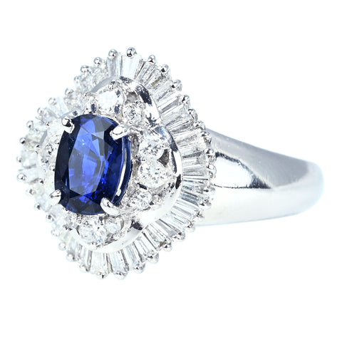 【中古】PT900 SAPPHIRE RING サファイアリング  S1.11ct D0.75ct 8.2g #14
