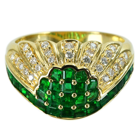 【中古】 K18YG EMERALD RING エメラルドリング E1.13ct D0.27ct 5.5g #13.5