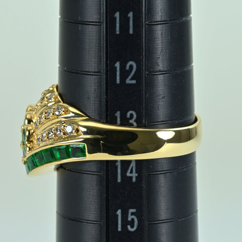 【中古】 K18YG EMERALD RING エメラルドリング E1.13ct D0.27ct 5.5g #13.5