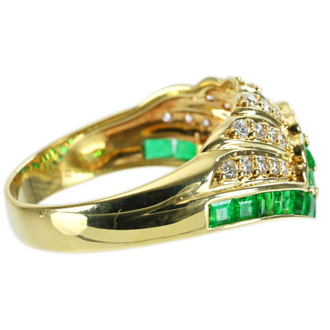 【中古】 K18YG EMERALD RING エメラルドリング E1.13ct D0.27ct 5.5g #13.5
