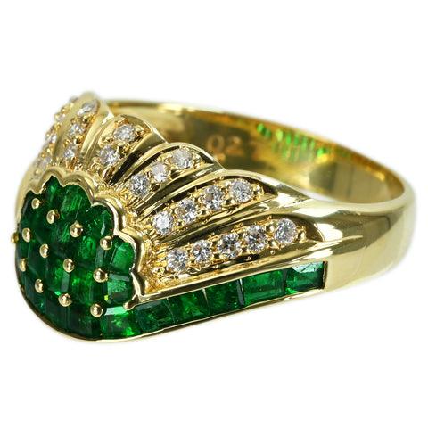 【中古】 K18YG EMERALD RING エメラルドリング E1.13ct D0.27ct 5.5g #13.5