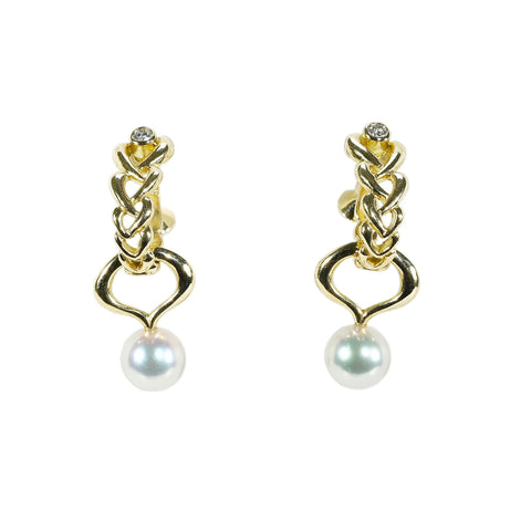 【中古】MIKIMOTOミキモト K18YG 2WAY AKOYA PEARL EARRINGS アコヤパールチャーム イヤリング 7.5mm 8.3g ONE PRICE