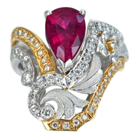 【中古】石川暢子 K18/PT900 TOURMALINE RING レッドトルマリンリング T2.73ct D0.56ct 14.5g #13