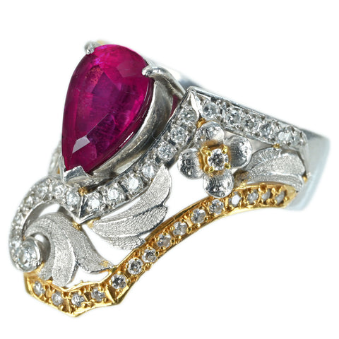 【中古】石川暢子 K18/PT900 TOURMALINE RING レッドトルマリンリング T2.73ct D0.56ct 14.5g #13