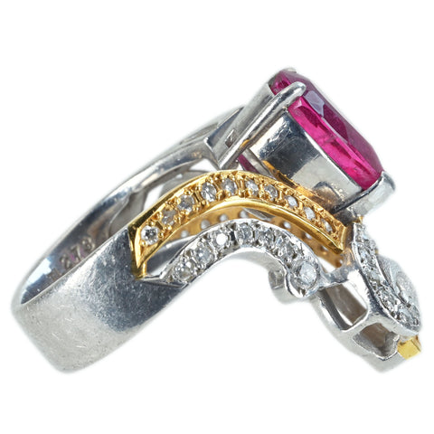 【中古】石川暢子 K18/PT900 TOURMALINE RING レッドトルマリンリング T2.73ct D0.56ct 14.5g #13