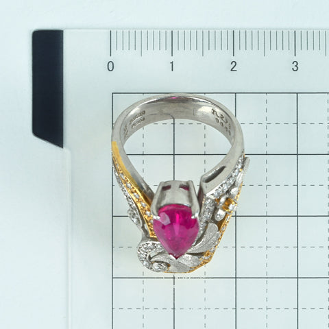【中古】石川暢子 K18/PT900 TOURMALINE RING レッドトルマリンリング T2.73ct D0.56ct 14.5g #13