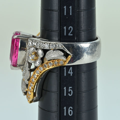 【中古】石川暢子 K18/PT900 TOURMALINE RING レッドトルマリンリング T2.73ct D0.56ct 14.5g #13