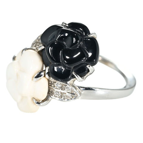 【中古】CHANELシャネル  K18WG ONIX/CHALCEDONY RING オニキス/カルセドニーリング 6.4g #11.5 ONE PRICE