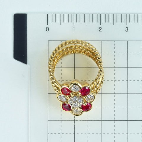 【中古】 K18YG RUBY RING ルビーリング R1.35ct D0.78ct 10.0g #10
