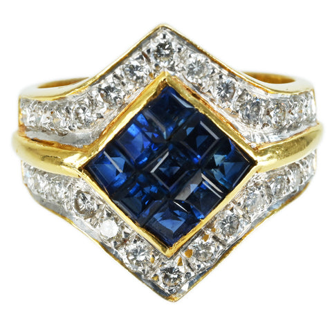 [Pre-owned] K20YG SAPPHIRE DIAMOND RING Invisible Setting Sapphire/Diamond Ring 8.0g #12 