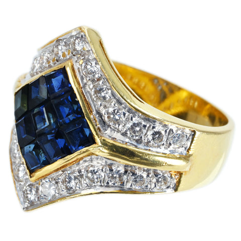 [Pre-owned] K20YG SAPPHIRE DIAMOND RING Invisible Setting Sapphire/Diamond Ring 8.0g #12 