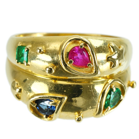 【中古】K18YG MULTI STONE RING  エメラルド/ルビー/サファイアリング 0.57 6.8g