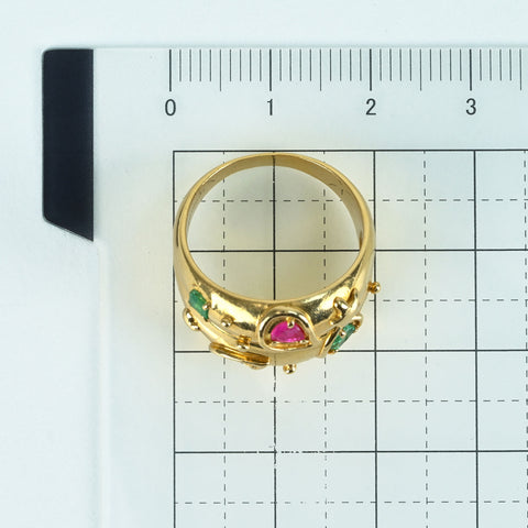 【中古】K18YG MULTI STONE RING  エメラルド/ルビー/サファイアリング 0.57 6.8g