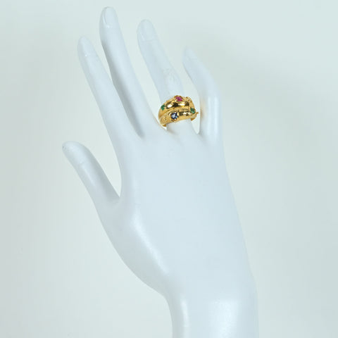 【中古】K18YG MULTI STONE RING  エメラルド/ルビー/サファイアリング 0.57 6.8g
