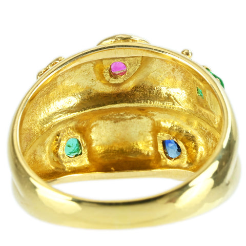 【中古】K18YG MULTI STONE RING  エメラルド/ルビー/サファイアリング 0.57 6.8g
