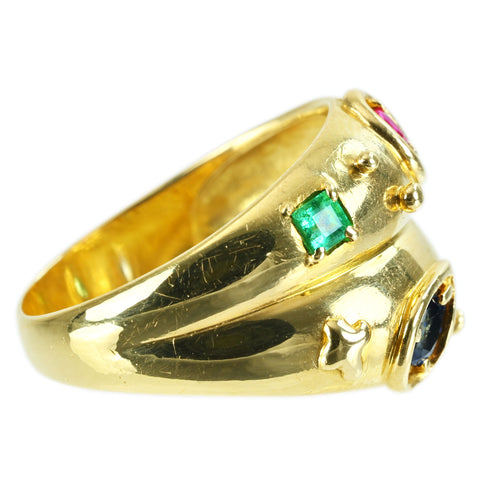 【中古】K18YG MULTI STONE RING  エメラルド/ルビー/サファイアリング 0.57 6.8g