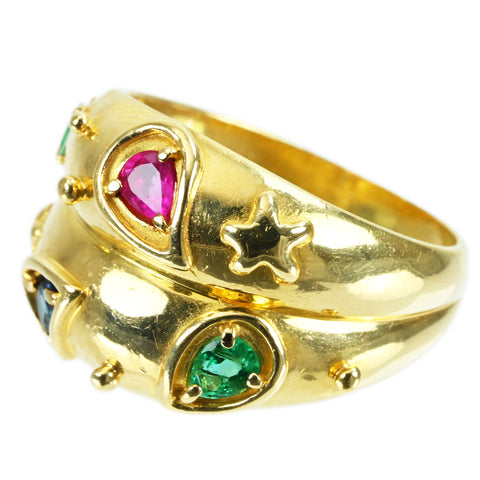 【中古】K18YG MULTI STONE RING  エメラルド/ルビー/サファイアリング 0.57 6.8g