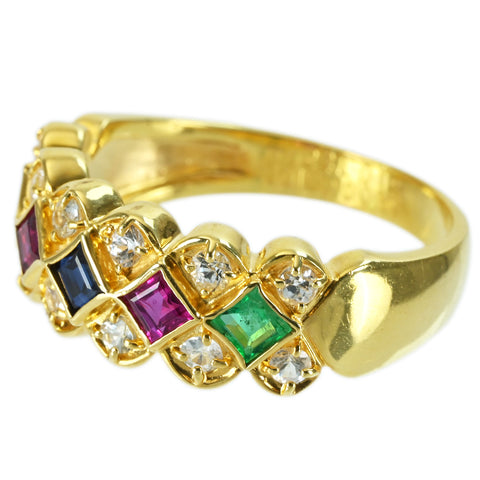 【中古】 K18YG MULTI COLOR STONE RING エメラルド/ルビー/サファイア/ダイヤモンドリング 0.53ct WS0.39ct 4.4g #12