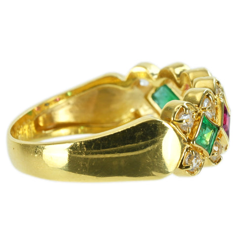 【中古】 K18YG MULTI COLOR STONE RING エメラルド/ルビー/サファイア/ダイヤモンドリング 0.53ct WS0.39ct 4.4g #12