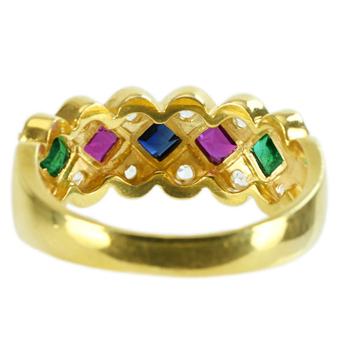 【中古】 K18YG MULTI COLOR STONE RING エメラルド/ルビー/サファイア/ダイヤモンドリング 0.53ct WS0.39ct 4.4g #12