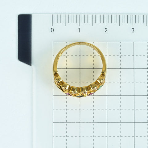【中古】 K18YG MULTI COLOR STONE RING エメラルド/ルビー/サファイア/ダイヤモンドリング 0.53ct WS0.39ct 4.4g #12