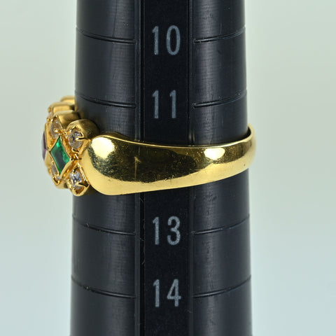 【中古】 K18YG MULTI COLOR STONE RING エメラルド/ルビー/サファイア/ダイヤモンドリング 0.53ct WS0.39ct 4.4g #12
