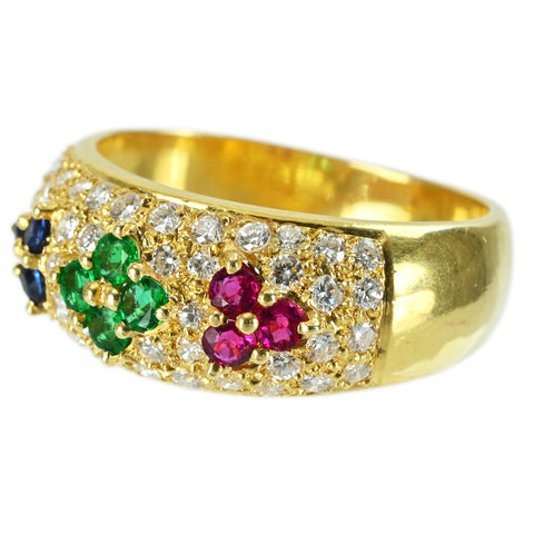 【Used】 K18YG MULTI COLOR STONE RING Emerald/Ruby/Sapphire/Diamond Ring 4.6g #8