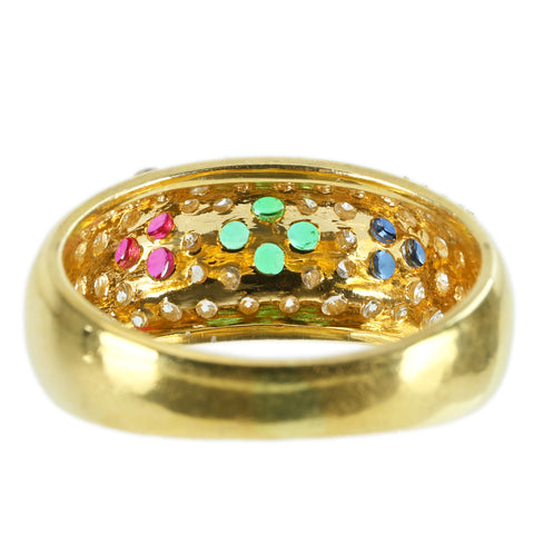 【Used】 K18YG MULTI COLOR STONE RING Emerald/Ruby/Sapphire/Diamond Ring 4.6g #8