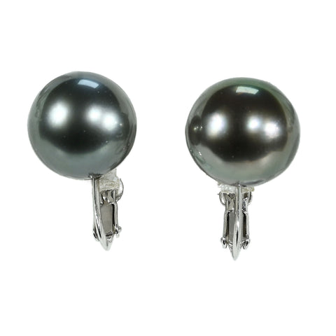 【中古】 K14WG TAHITIAN PEARL EARRINGS 黒蝶パールイヤリング 13.0mm 7.7g