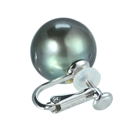 【中古】 K14WG TAHITIAN PEARL EARRINGS 黒蝶パールイヤリング 13.0mm 7.7g