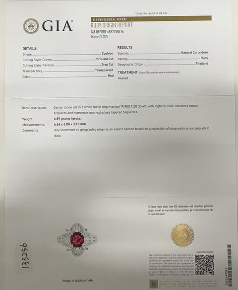 【中古】PT900 RUBY RING タイ産 ルビーリング R1.20ct D0.45ct GIA/日宝協 鑑別書 6.5g #10