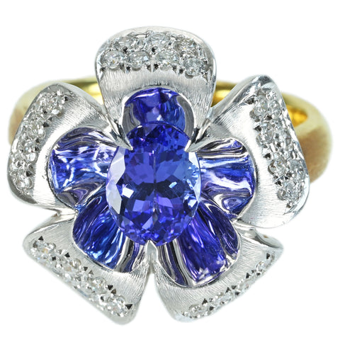 【中古】K18/PT900 TANZANITE RING タンザナイトリング T1.43ct D0.41ct 15.0g #14.5