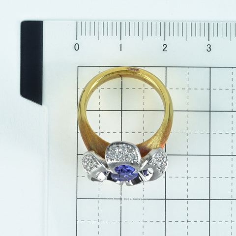 【中古】K18/PT900 TANZANITE RING タンザナイトリング T1.43ct D0.41ct 15.0g #14.5