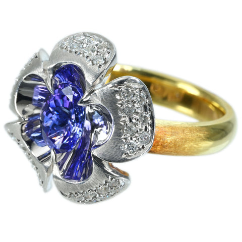 【中古】K18/PT900 TANZANITE RING タンザナイトリング T1.43ct D0.41ct 15.0g #14.5