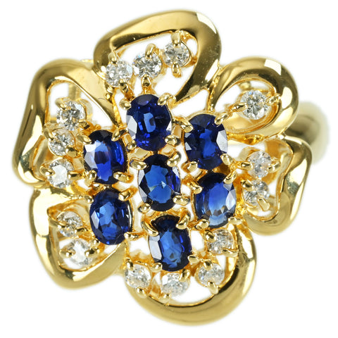 【中古】K18YG SAPPHIRE RING サファイアリング S1.00ct D0.30ct 7.5g #12.5