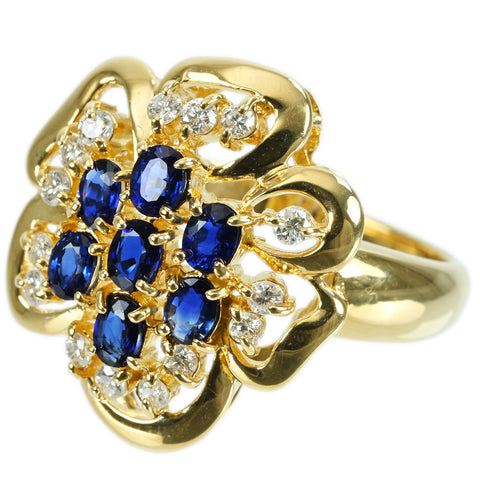 【中古】K18YG SAPPHIRE RING サファイアリング S1.00ct D0.30ct 7.5g #12.5