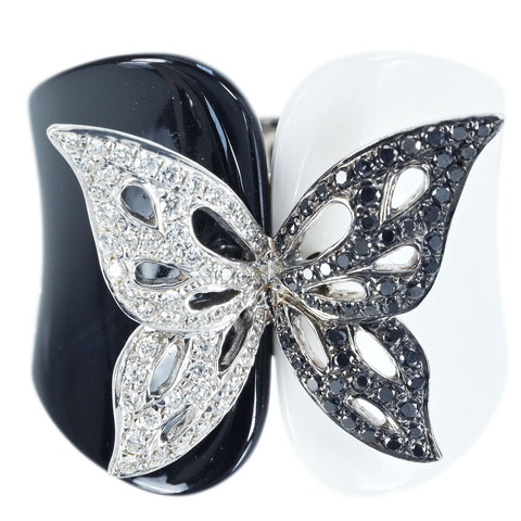 【中古】K18WG BLACK / COLORLESS DIAMOND RING ブラック/カラーレスダイヤモンドリング BD0.19ct D0.21ct 13.2g #13.5