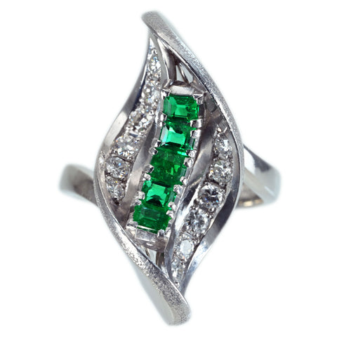 【中古】PT900 EMERALD RING エメラルド/ダイヤモンドリング E0.53ct D0.38ct 13.0g #11.5