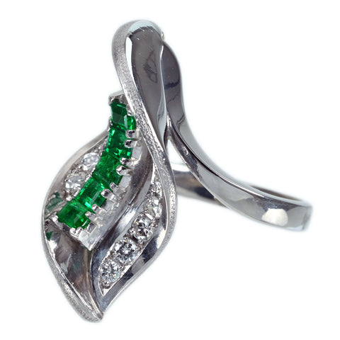 【中古】PT900 EMERALD RING エメラルド/ダイヤモンドリング E0.53ct D0.38ct 13.0g #11.5