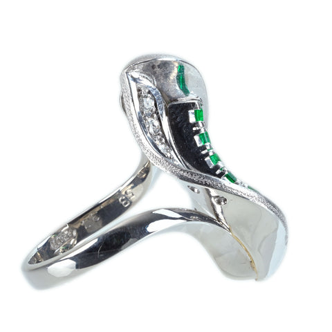 【中古】PT900 EMERALD RING エメラルド/ダイヤモンドリング E0.53ct D0.38ct 13.0g #11.5