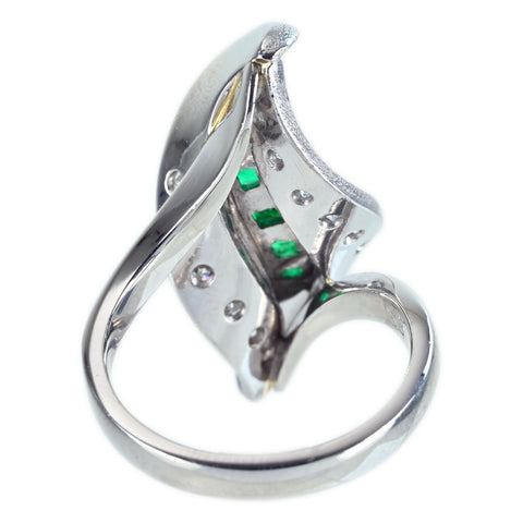 【中古】PT900 EMERALD RING エメラルド/ダイヤモンドリング E0.53ct D0.38ct 13.0g #11.5