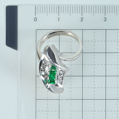 【中古】PT900 EMERALD RING エメラルド/ダイヤモンドリング E0.53ct D0.38ct 13.0g #11.5
