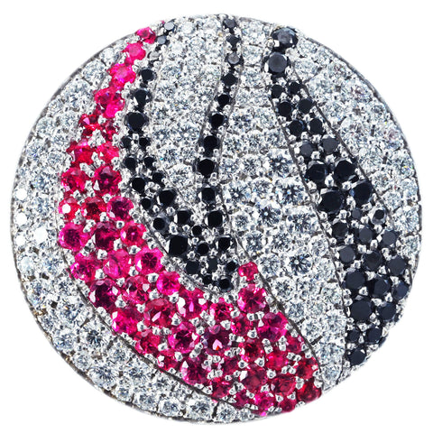 【中古】K18WG SPINEL / DIAMOND RING レッドスピネル カラーレス/ブラックダイヤモンドリング S1.12ct D1.934/ct0.673ct 30.0g #13